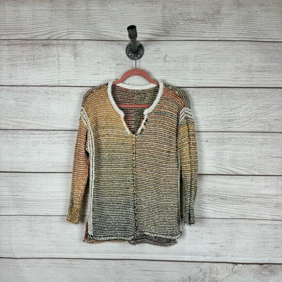 Ethyl Women's Fall Colorful Textured Knit Long Sleeve V-Neck Sweater Size Small - Picture 1 of 10